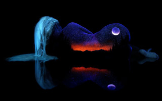 Moon reflection psychedelic mountain starry - psychedelic free wallpaper