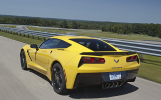 Yellow corvette road curve trees - superflat free wallpaper for desktop