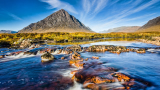 Mountain range river rocks trees - david paton free wallpaper