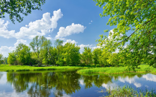 River trees water clouds autumn - alexander brook free wallpaper