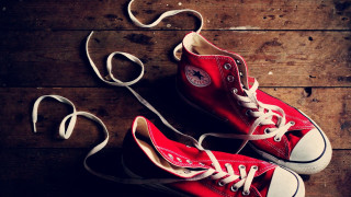 Red converse sneakers wooden floor 3 - a wooden floor free wallpaper