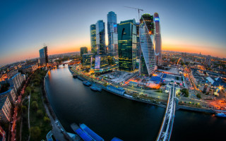 City river bridge sunset skyline - constructivism free wallpaper