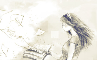Girl reading bird flying storybook - a book free wallpaper