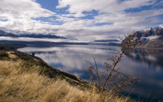 Tree hill lake mountains clouds - bob thompson free wallpaper
