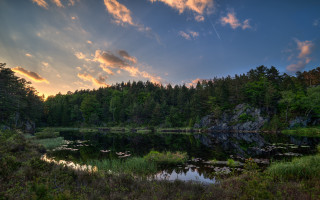 Lake trees sunset clouds forest - a sunset in the background free wallpaper