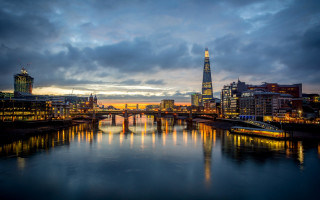 River bridge city dusk clouds - dusk free wallpaper