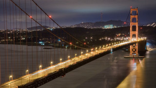 Bridge lit night city reflection - long exposure free wallpaper