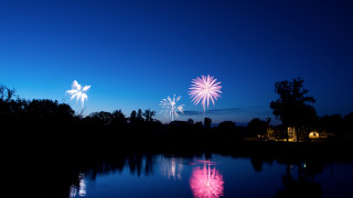 Fireworks lake night sky trees - firework free wallpaper