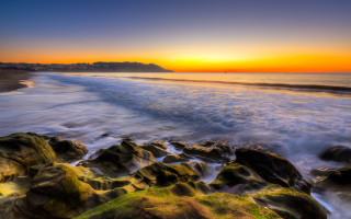 Sunset beach rocks water city - rock and water free wallpaper
