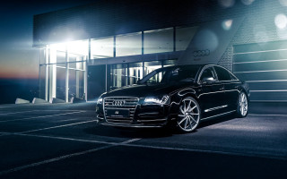 Black car night building open - a black car free wallpaper
