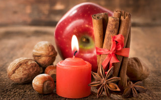 Candle cinnamon apple stilllife butterfly - still free wallpaper
