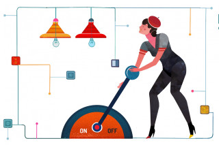 Woman spinning machine ball wheel - llustration free wallpaper
