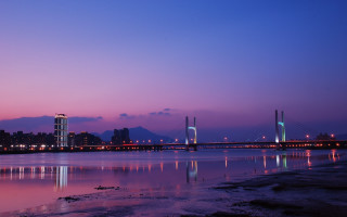 Bridge city lights night water - dai xi free wallpaper