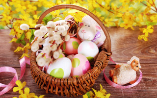 Basket easter eggs toy lamb - a basket free wallpaper