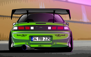 Green car black top street - a black top free wallpaper