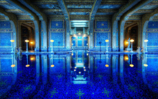 Blue pool skyline lanterns starry - a large pool free wallpaper