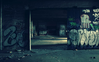 Graffiti room doorway city lights - the room free wallpaper
