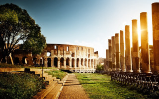 Large building columns path steps - step free wallpaper