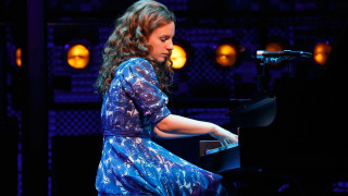 Woman blue dress piano stage - beatrice huntington free wallpaper