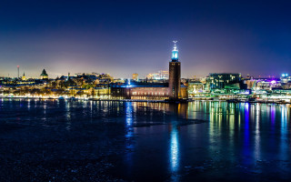 City skyline night clock tower 4 - erlund hudson free wallpaper