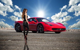 Woman red sports car clouds - bernardo cavallino free wallpaper
