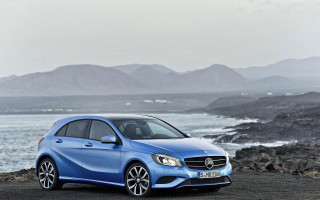 Blue mercedes beach ocean mountains - an gyeon free wallpaper for desktop