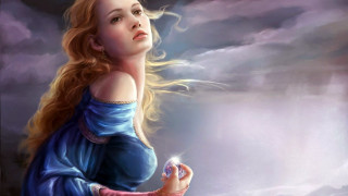 Woman blue dress ball cloudy - a painting of a woman free wallpaper