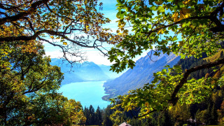 Hill lake mountains bench autumn - the distance free wallpaper