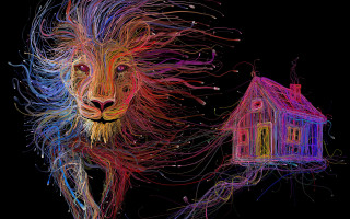 Lion house foreground background psychedelic - psychedelic art free wallpaper