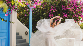 Woman white dress dancing pink - impressionist free wallpaper