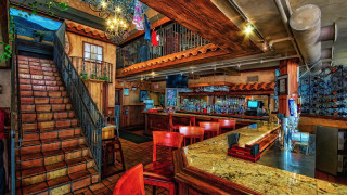 Restaurant staircase bar red chairs - elbridge ayer burbank free wallpaper
