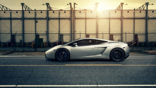 Silver sports car building fence - matte drawing free wallpaper