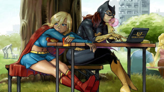 Woman laptop costume park bench - western free wallpaper