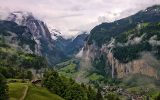 Valley mountain village clouds nature - daren bader free wallpaper