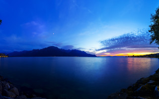 Lake mountain fullmoon night cityscape - bernard meninsky free wallpaper