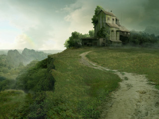 House hill path rainbow fantasy - christophe vacher free wallpaper