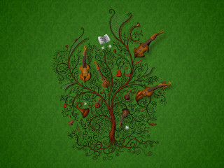 Tree musical instruments guitar branches - musical free wallpaper