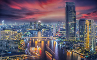 Tokyo skyline bridge river night 5 - a colorful sky free wallpaper