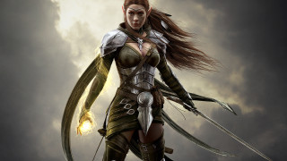 Elf warrior sword clad fantasy - cloudy free wallpaper