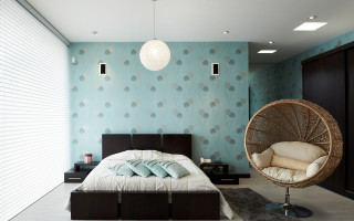 Bedroom blue pink kinetic pointillism - chair free wallpaper