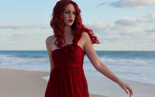 Red dress beach ocean gothic - a red dress free wallpaper for desktop