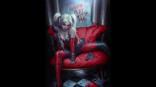 Woman redchair gun blood wall - wall behind her free wallpaper