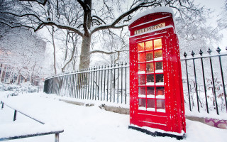 Red phone booth snow fence - cornelia parker free wallpaper