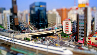 City train bridge bokeh nylism - tilt shift free wallpaper