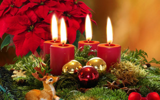 Christmas candles deer poinsettia folkart - florence engelbach free wallpaper