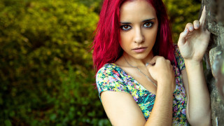 Red haired woman nail art - leaning free wallpaper