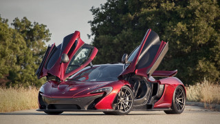Red sports car open forest - its door free wallpaper