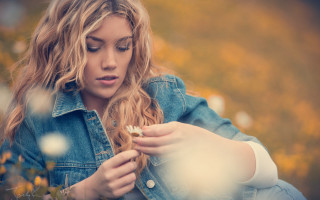 Woman denim jacket flower blonde - impressionist free wallpaper