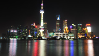 City skyline night lights reflection 4 - international typographic style free wallpaper for desktop