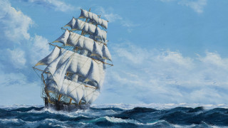 Sailboat ocean blue sky white - american scene painting free wallpaper